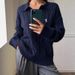 Women's Clothing Knitted Early Autumn Lazy Lapel Top Korean-Inspired Cable Knit Sweater Women's Casual Fall Top With Peter Pan Collar – Navy Blue_ecoleips.com