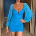 European And American Style Sexy V-neck Mesh French High Waist Long Sleeve Bodycon Mini Dress Cross-border_ecoleips.com