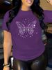 Sparkling Butterfly Women's Tee - Glam Graphic, Casual Purple Top_ecoleips.com