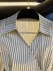 Women's French-Inspired Striped V-Neck Shirt - Slimming Asymmetrical Waist Design, Long Sleeve Blouse, Elegant & Unique Top_ecoleips.com