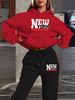 Women's Autumn And Winter Casual Fashion NEW YORK Letter Pattern Printed Thick Fleece Warm Hooded Sweatshirt+sports Pants Set-746_ecoleips.com