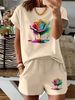Women’s 2 Piece Outfit Set – Oversized Graphic T-Shirt And Biker Shorts Matching Set, Casual Summer Lounge Tracksuit For Daily Wear-300_ecoleips.com