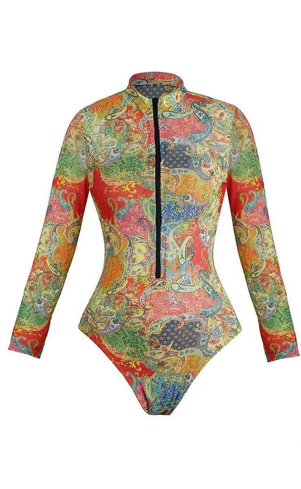 Women's Long Sleeve One Piece Swimsuit SPF Sun Protection European American Style Cross Border Long Pants 2026_ecoleips.com