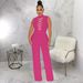 Women's Sexy Solid Color Sleeveless Stand Collar Round Neck Jumpsuit Wide Leg Pants_ecoleips.com