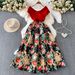 Elegant Court-Style Dress – Cross V-Neck Floral Jacquard Midi Dress With Waist-Defining Silhouette (S-XXL)_ecoleips.com