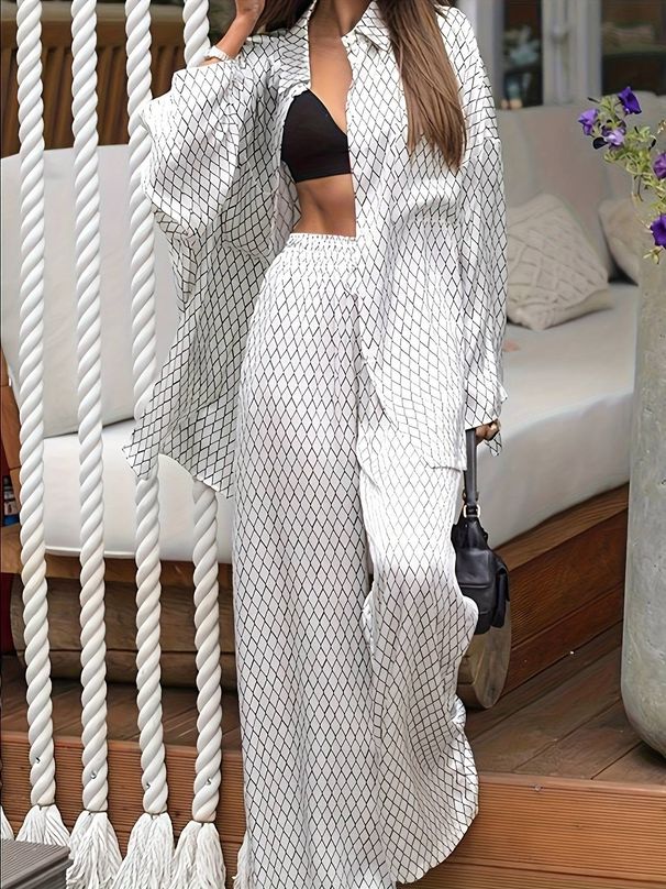 2026 Fashion Printed Loose And Comfortable European And American Long Sleeved Pants Summer Thin Women's Set_ecoleips.com