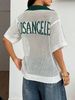 Women Lightweight Breathable Hollow Out Mesh Knit Polo Top, Vintage 90 Number Print Contrast Collar Short Sleeve Loose Casual Summer Knit Shirt_ecoleips.com