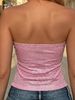 Women Pink Rhinestone Mesh Tube Top Strapless Backless Crop Top Slim Fit Glitter Sequin Bandeau Y2K Party Club Camisole_ecoleips.com