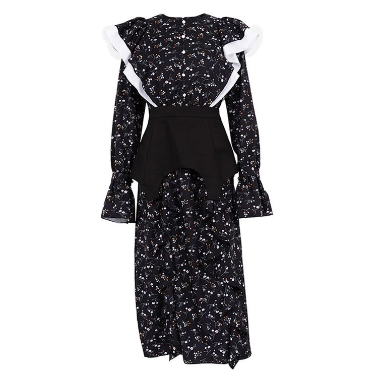 2026 New European And American Women's Fashion French Design Long-Sleeve With Detachable Waist Belt Casual Floral Long_ecoleips.com