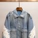Women's Winter Denim Jacket Korean Style Beaded Lapel Cotton Coat_ecoleips.com