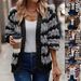 Oversized Batwing Sleeve Knit Cardigan - Chunky Cable Striped Sweater Coat For Women (Color Block Design)_ecoleips.com