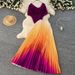 Women's Slim Fit Pleated Suit Set Sparkling Short Sleeve Top & High Waisted Gradient Pleated Skirt Summer Casual Bohemian_ecoleips.com