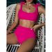 Women's Clothing Women's Sexy Solid Color European American Style Swimsuit Lace-Up Two-Piece Bikini Set Beach Swimwear_ecoleips.com