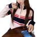 Women's Retro Street Style Color Block Striped Half Zip Knit Top Preppy Sportswear Autumn/Winter_ecoleips.com