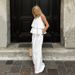 Women's Clothing Spring And Summer Cotton And Linen Sexy V Neck Flying Sleeves Backless Lace Up Top High Waist Loose Casual Trousers Suit Women_ecoleips.com