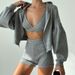 Women's Clothing Hooded Cardigan Sweatshirt Triangle Cup Bra High Waist Shorts Casual Three Piece Suit For Women_ecoleips.com