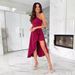European And American Women's Fashion 2026 New Cross-border Solid Color One-shoulder Slim-fit Mid-length Dress With_ecoleips.com