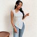 Voya European And American Style Floral Sleeveless Tank For Women With Asymmetrical Square Neckline, Waist-cinching, Side_ecoleips.com
