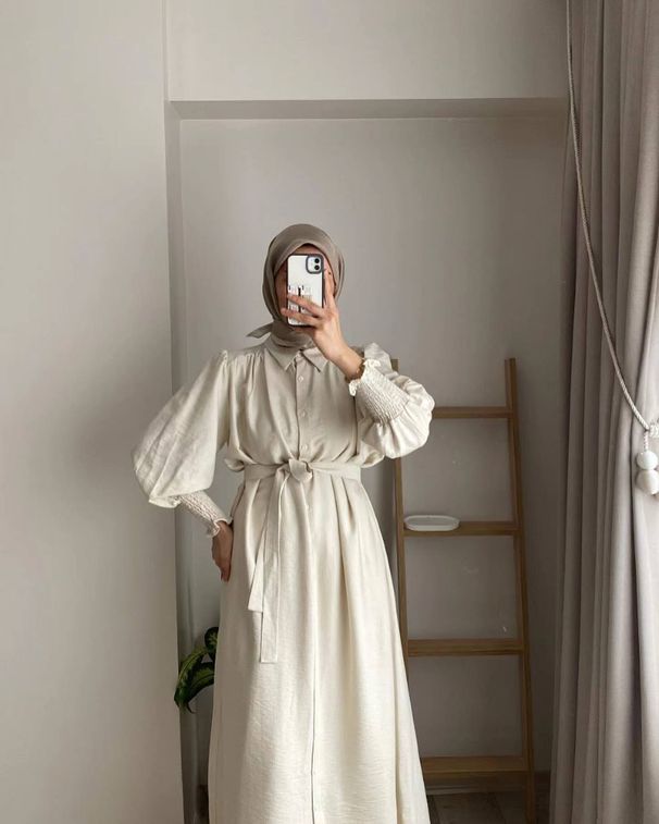 Women's Middle East Spring And Autumn New Abaya Dress Solid Color Muslim Style Dress Commuting Simple Versatile Lapel Long Sleeves Loose Dress Female_ecoleips.com