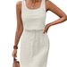 Women's Clothing Square Collar Hollow Texture Drawstring Sleeveless Dress_ecoleips.com