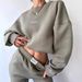 Women's Clothing new suit long sleeved round neck casual sweatshirt elastic sports trousers two piece suit_ecoleips.com
