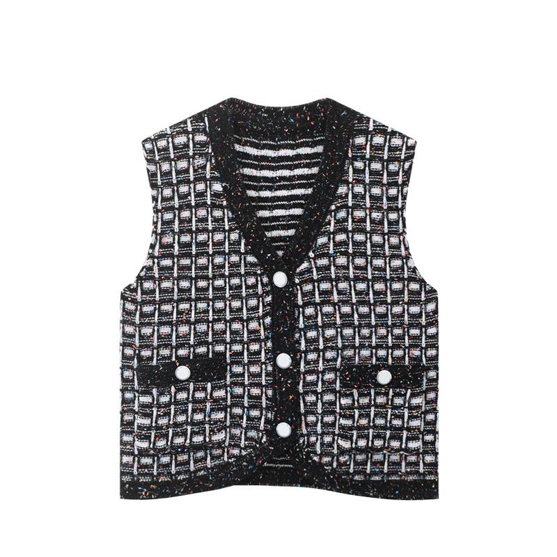 Women's Clothing Loose Sweater Vest Women's New Knitted Cardigan Vest Gold Thread Single Breasted Sleeveless Vest_ecoleips.com