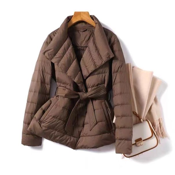 Women's Winter Slim-Fit Lace-Up Coat – Lightweight Quilted Jacket With Bio-Down Filling (Black/Khaki/Brown, S-XL)_ecoleips.com