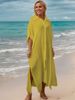 Women's Long Sleeve Beach Cover Up Dress - Bamboo Cotton Sun Protection Shirt Dress, Bikini Kimono, Loose Fit Casual Maxi Dress, 13 Colors_ecoleips.com