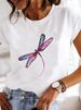 European And American Cross-border Foreign Trade Women's Floral Butterfly Round-neck Printed Short-sleeve T-shirt Top_ecoleips.com