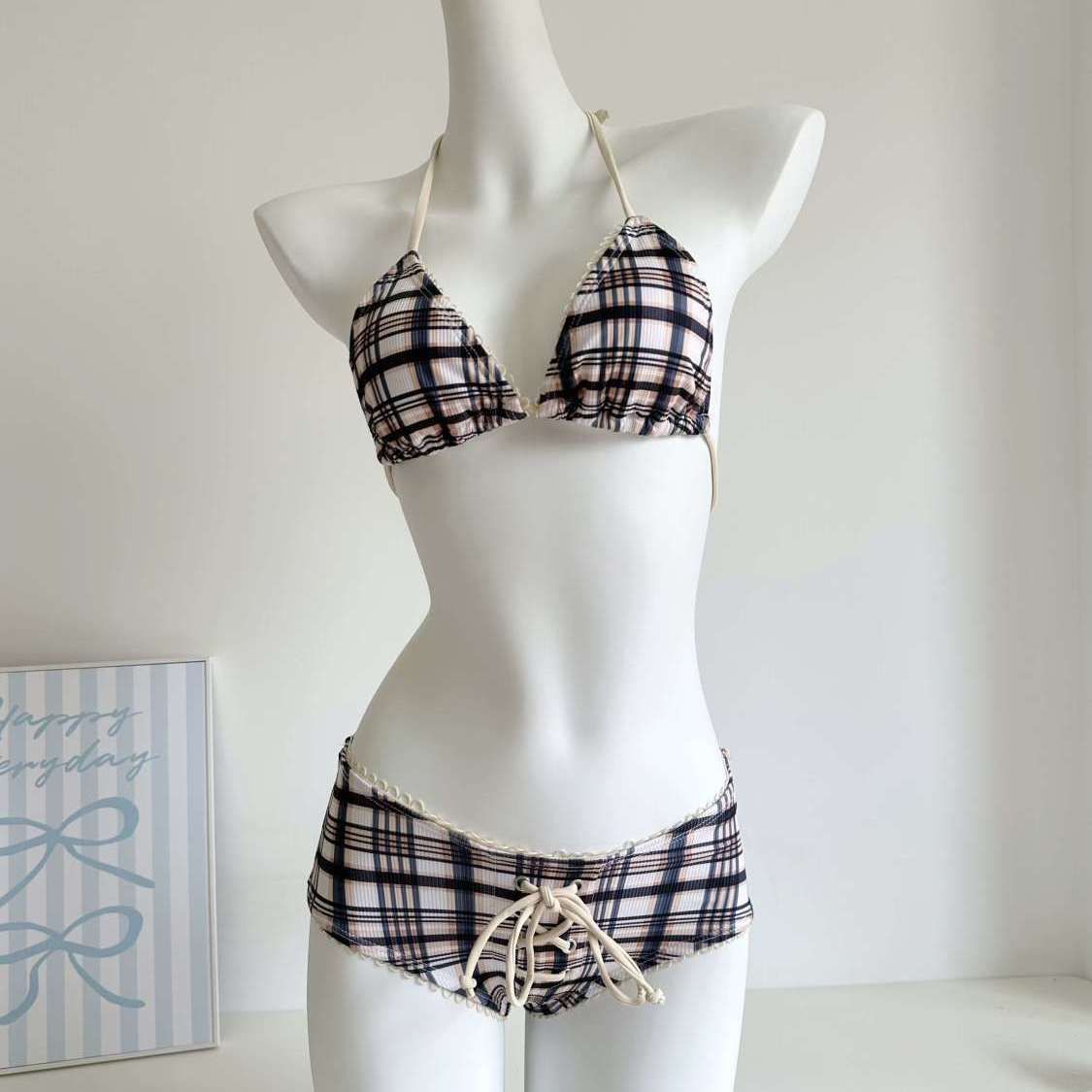 Verve New Jennie Same American Style Hot Girl Bikini Plaid Small Chest Beach Vacation Sexy Swimsuit For Women_ecoleips.com