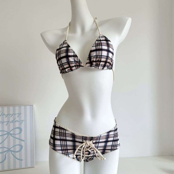Verve New Jennie Same American Style Hot Girl Bikini Plaid Small Chest Beach Vacation Sexy Swimsuit For Women_ecoleips.com