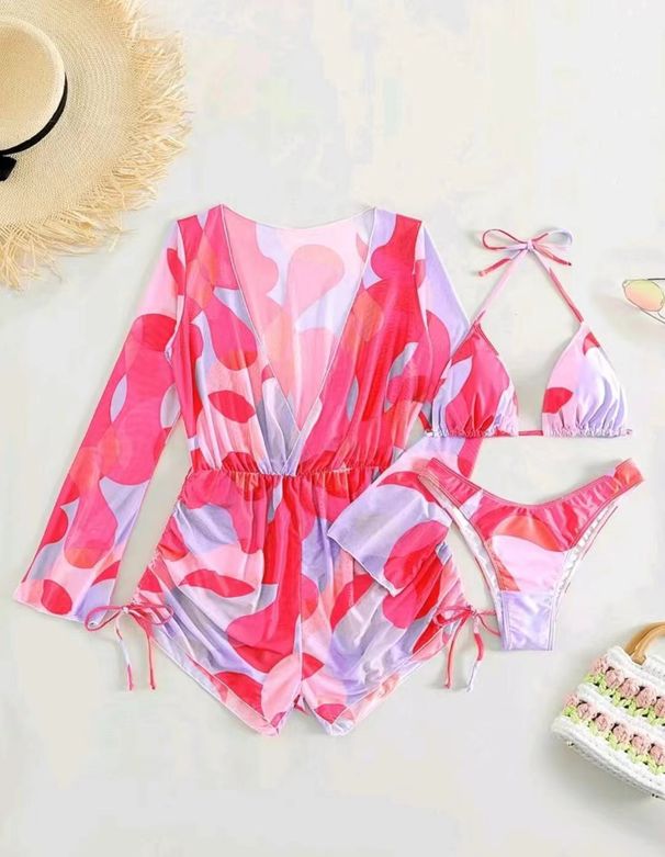 Women's Clothing Swimsuit One Piece Long Sleeved Mesh Cover Up Bikini Three Piece Swimsuit For Women_ecoleips.com