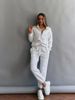 Casual European And American Women's Suit, Solid Color Long-sleeved Zipper Loose Top, Lace-up Trousers Two-piece Set_ecoleips.com