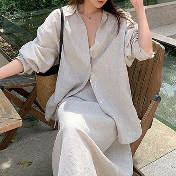 Wholesale Of Two-Piece Fashion And Casual Suits, Women's Lapel Loose Long-Sleeved Shirts, Versatile For Spring And Autum_ecoleips.com