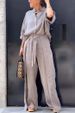 Women's Clothing Casual Cotton And Linen Solid Color Shirt Belt Wide Leg Irregular Pants Suit_ecoleips.com