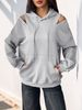 K New Hooded Solid Color Zipper Adjustable Hollow Long Sleeved Sweatshirt For Women_ecoleips.com