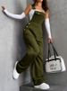 K Retro Pocket Solid Color Straight Tube Workwear Overalls, Loose And Fashionable Casual Pants For Women_ecoleips.com