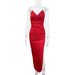 Women's Clothing New V Neck Sexy Slim Backless Slit Sling Dress Long Sleeveless Dress_ecoleips.com