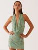 Women's Clothing Women's Style V-Neck Halter Neck Print Dress Beaded Sequined Slim Fit Short Skirt Summer Style_ecoleips.com