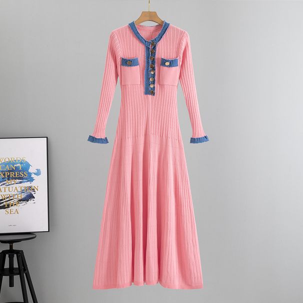 Women's Clothing Spring And Autumn Women's Clothing Temperament Slim Denim Splicing Contrast Color Long Sleeved Dress_ecoleips.com