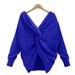 Plus Size V-Neck Backless Sweater – Chunky Knit Long Sleeve Pullover (S-XXXL, 22 Colors)_ecoleips.com