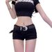 Aria Basics Aria Basics Plus Size European And American Style Hot Girl Black Y2K Denim Ultra Short Pants For Women Summer Low Waist Slimming_ecoleips.com