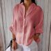Women's Clothing Cotton And Linen Back Tie Design Shirt_ecoleips.com