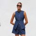 Women's Clothing Fashion Sleeveless Waist High Waist Loose Denim Shorts Set_ecoleips.com