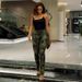 Women's High-Waisted Printed Pants – Stretchy Tapered Leg With Side Slits & Ruffle Hem (Sexy Casual Style) – Polyester-Spandex Blend_ecoleips.com