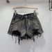 Women's Ripped Denim Shorts 2023 New Summer Style High-waisted Slimming Heavy-duty Colorful Rhinestone Hot Pants For_ecoleips.com