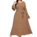 Exclusive Cross-border Plus-size Muslim Dress, New Autumn Style, Round Neck, Tie-waist, Contrasting Color Ll-sleeve_ecoleips.com