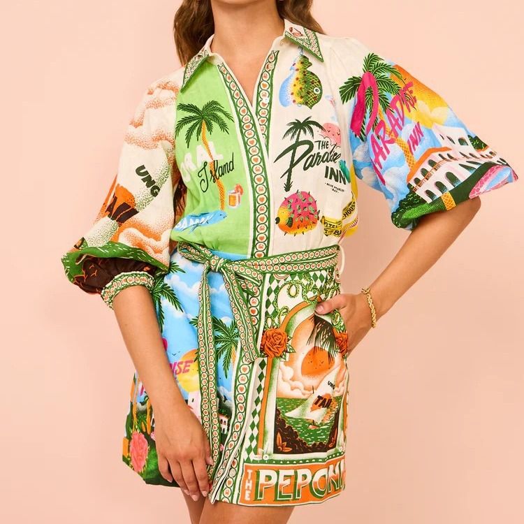 Women's Clothing Casual Fashion Printed Shirt Cardigan Temperament Versatile Dress_ecoleips.com