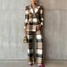 Women's Clothing Chic Checkered Pantsuit For Women – Office-Ready Blazer & Trousers Set With Slim Fit & Stretch Polyester (Pink-Blue Mix, S-XXL)_ecoleips.com