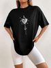 Women's Casual Black T-Shirt round Neck Short Sleeve Heart Print Loose Fit European American Style Simple Sports Top for Summer_ecoleips.com